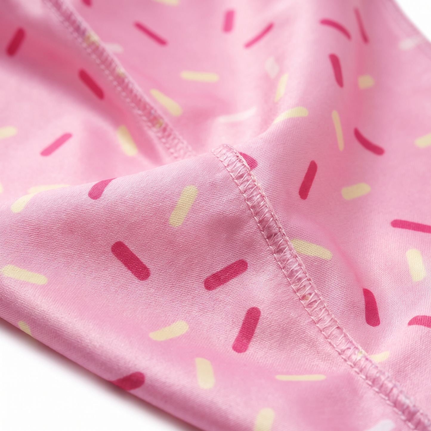 Dark pink ice cream sprinkle Satin Silky Durag fabric close-up showing Dark pink ice cream sprinkle print and stitching detail