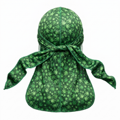 Cannabis Green leaf print Satin Silky Durag - premium silky durag back view showing wrap straps, tail and stitching