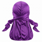 Premium Purple Silk Durag - premium heavy silky durag back view showing wrap straps, tail and stitching