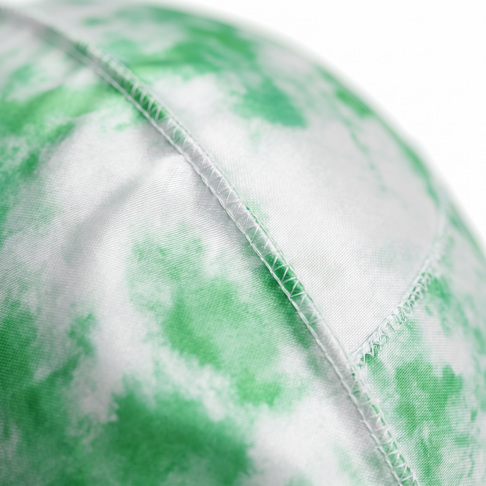 Green Tye Dye Satin Silky Durag fabric close-up showing Green Tye Dye print and stitching detail