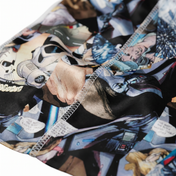 Star Wars space graphic Satin Silky Durag fabric close-up showing Star Wars space graphic print and stitching detail
