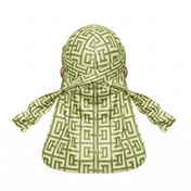 Olive Maze geometric Satin Silky Durag - premium silky durag back view showing wrap straps, tail and stitching
