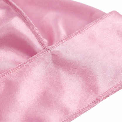 Premium Powder Pink Silk Durag fabric close-up showing Powder Pink silky satin texture and stitching detail