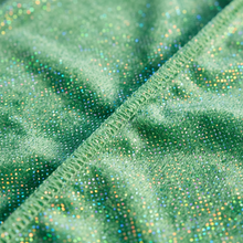 Premium Green Hologram Sparkle Velvet Durag fabric close-up showing texture and stitching detail