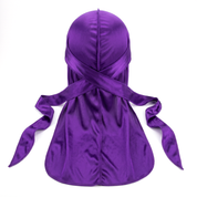 Premium Concord Purple Silk Durag - premium heavy silky durag back view showing wrap straps, tail and stitching