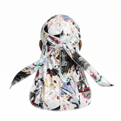 Demon Slayer anime graphic Satin Silky Durag - premium silky durag back view showing wrap straps, tail and stitching