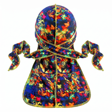 Elite Pattern Multi-Color Butterfly Durag - premium durag back view showing wrap straps, tail and stitching