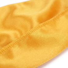 Premium Silk Durag Butterscotch Yellow fabric close-up showing Butterscotch Yellow silky satin texture and stitching detail