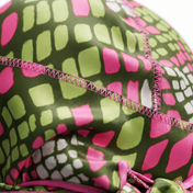 Olive and Pink reptile snakeskin Satin Silky Durag fabric close-up showing Olive and Pink reptile snakeskin print and stitching detail