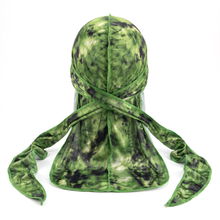 Elite Pattern Smokey Green Durag - premium durag back view showing wrap straps, tail and stitching