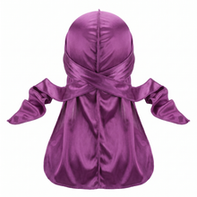 Premium Silk Durag Passion Purple - premium heavy silky durag back view showing wrap straps, tail and stitching