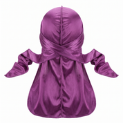 Premium Silk Durag Passion Purple - premium heavy silky durag back view showing wrap straps, tail and stitching