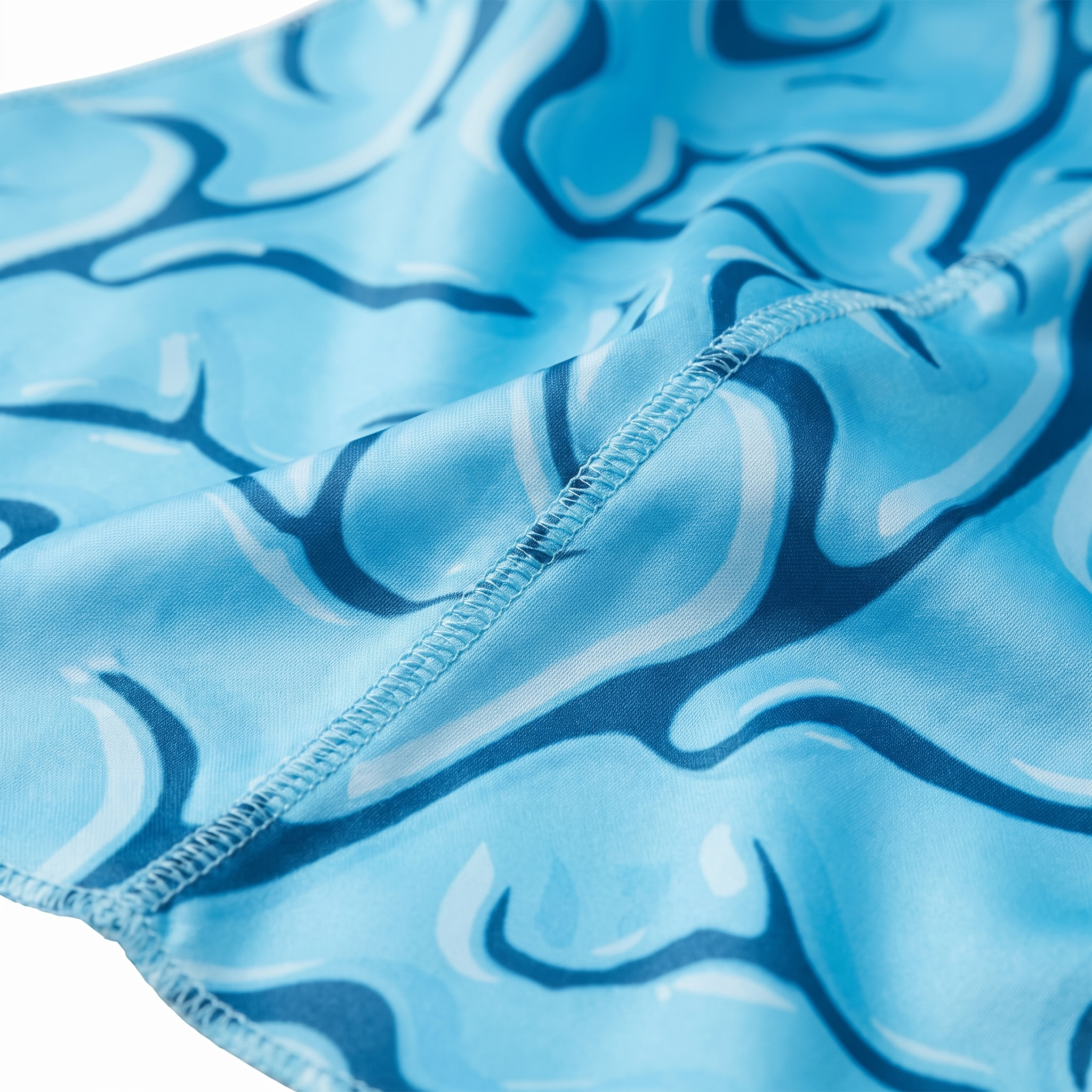 Blue Brains graphic Satin Silky Durag fabric close-up showing Blue Brains graphic print and stitching detail