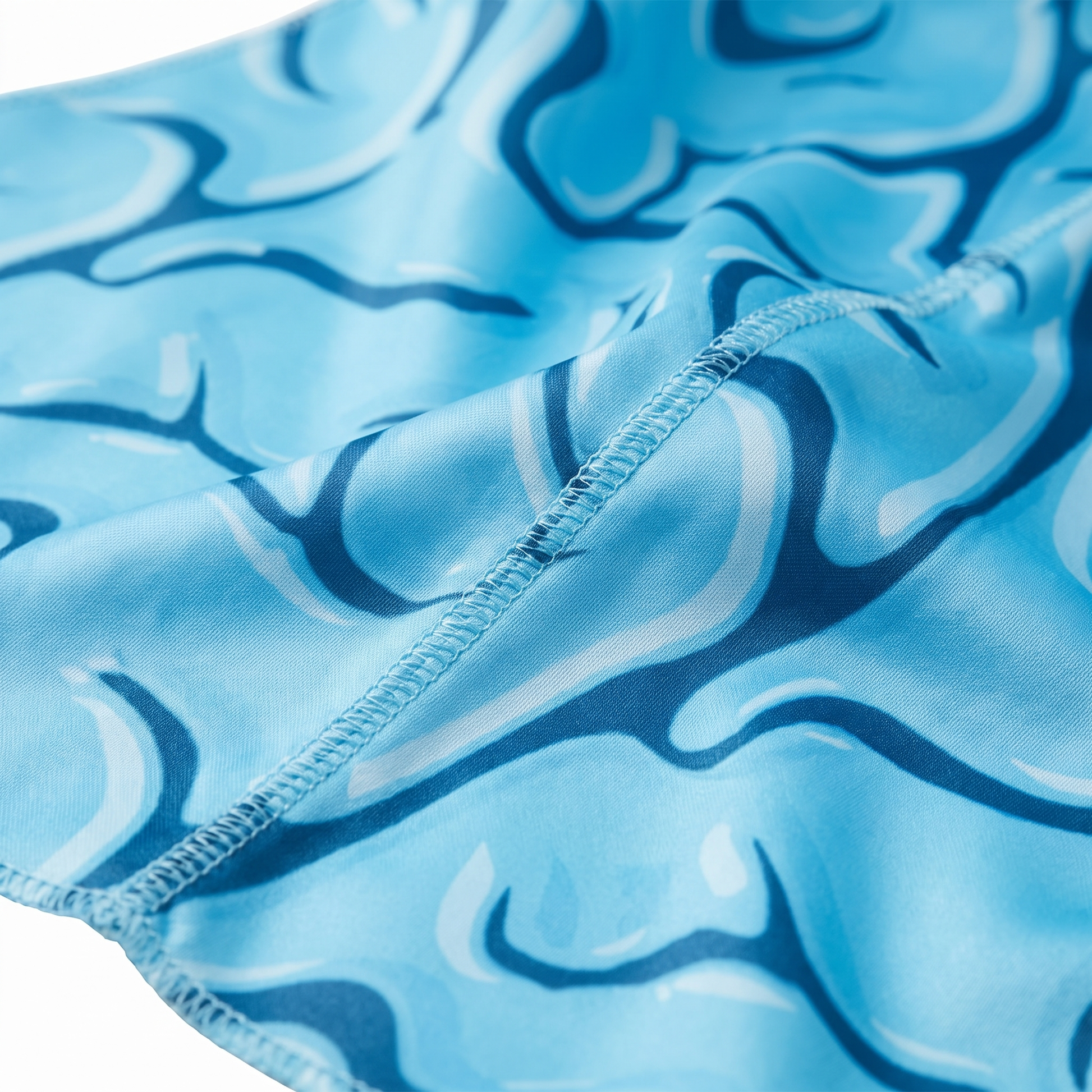 Blue Brains graphic Satin Silky Durag fabric close-up showing Blue Brains graphic print and stitching detail