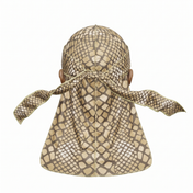 Tan reptile snakeskin Satin Silky Durag - premium silky durag back view showing wrap straps, tail and stitching