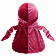 Pink & Red Spilt Velvet Durag - premium velvet durag back view showing wrap straps, tail and stitching