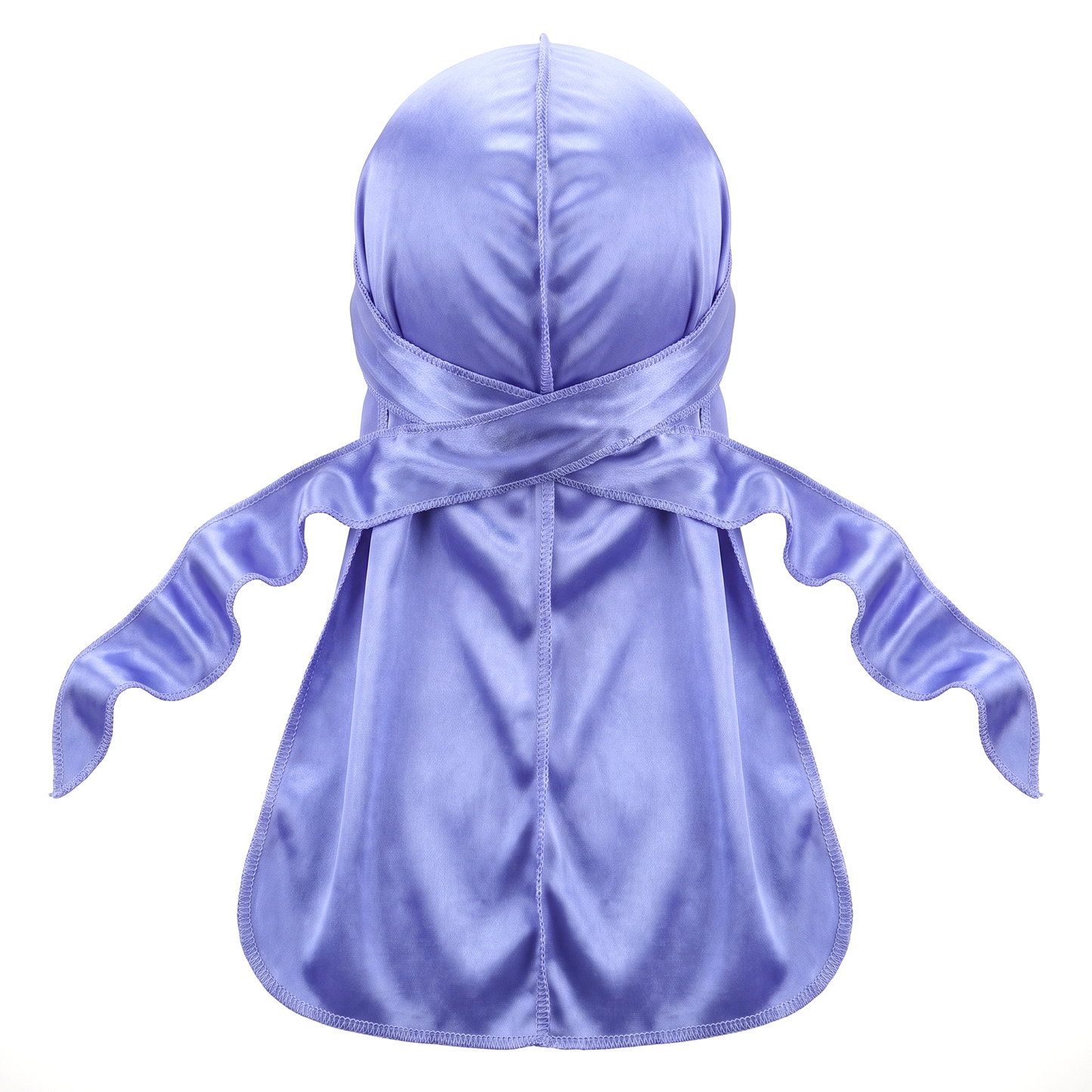 Premium Silk Durag Moonlight Blue - premium heavy silky durag back view showing wrap straps, tail and stitching