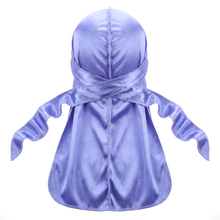 Premium Silk Durag Moonlight Blue - premium heavy silky durag back view showing wrap straps, tail and stitching