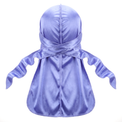 Premium Silk Durag Moonlight Blue - premium heavy silky durag back view showing wrap straps, tail and stitching