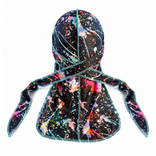 Elite Pattern Color Splatter Durag - premium durag back view showing wrap straps, tail and stitching