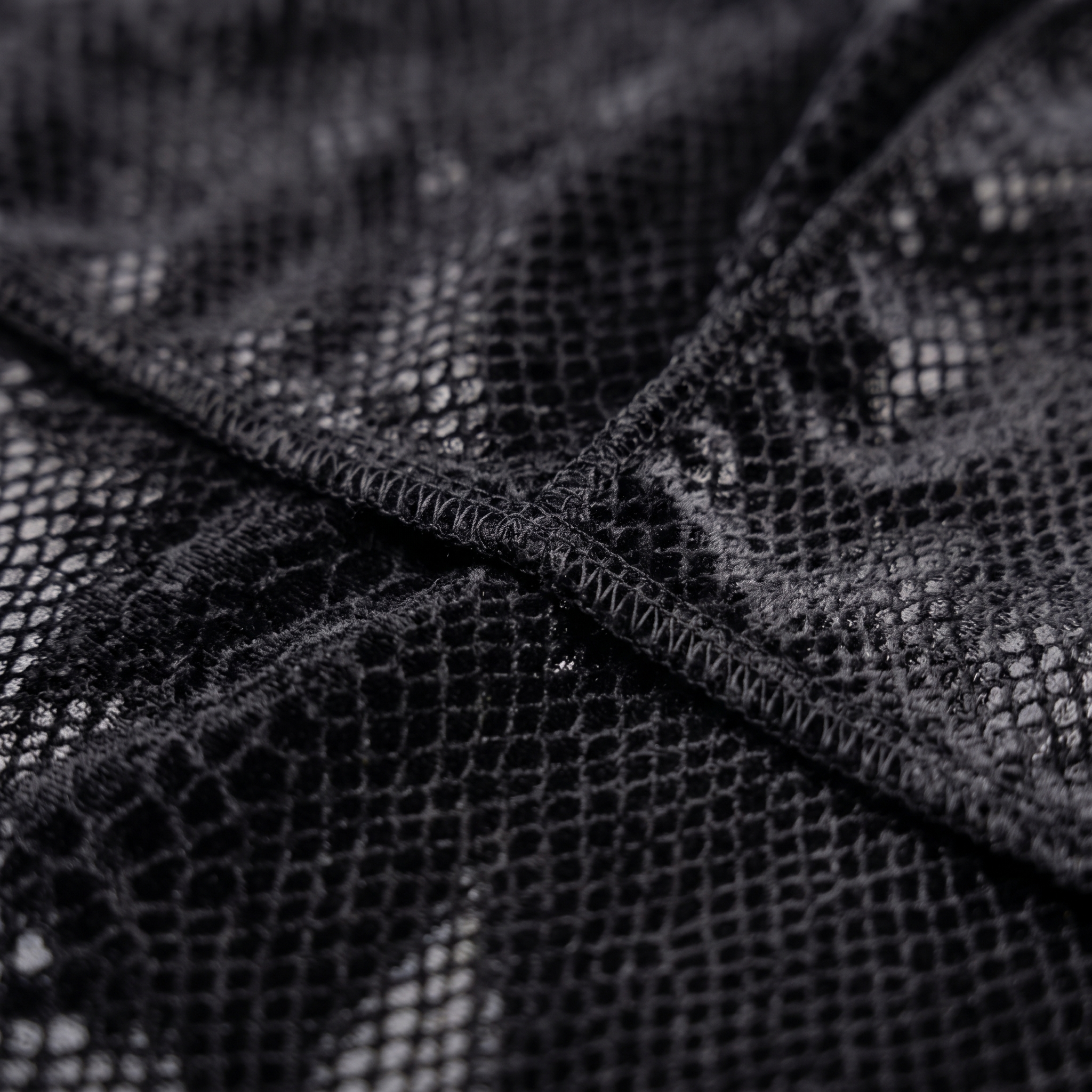 Elite Pattern Black Snake-Print Velvet Durag fabric close-up showing texture and stitching detail