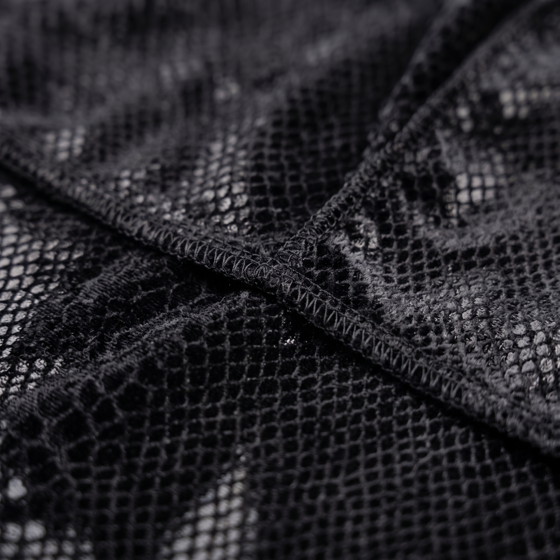 Elite Pattern Black Snake-Print Velvet Durag fabric close-up showing texture and stitching detail