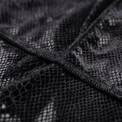 Elite Pattern Black Snake-Print Velvet Durag fabric close-up showing texture and stitching detail