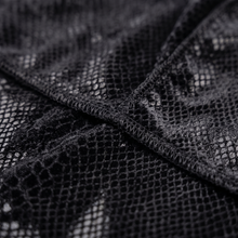 Elite Pattern Black Snake-Print Velvet Durag fabric close-up showing texture and stitching detail