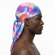 Pastel Cool Satin Silky Durag worn by male model, side profile showing fit and tail drape