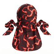 Voltage Red lightning Satin Silky Durag - premium silky durag back view showing wrap straps, tail and stitching
