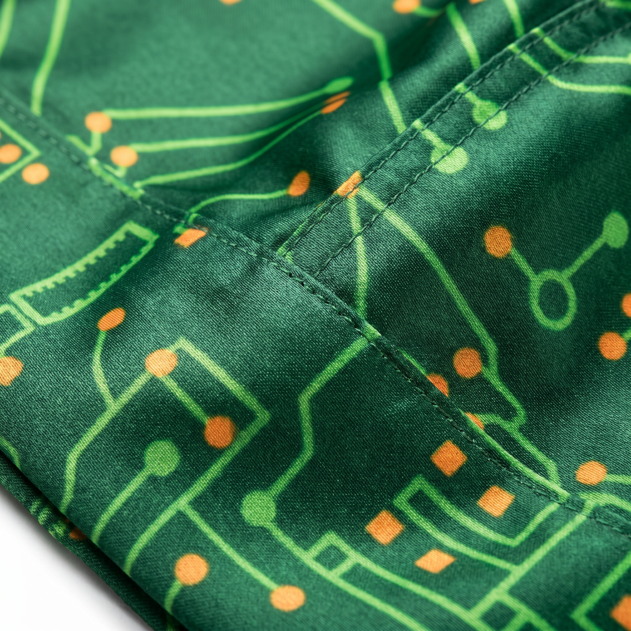 Digital Green pixel camo Satin Silky Durag fabric close-up showing Digital Green pixel camo print and stitching detail