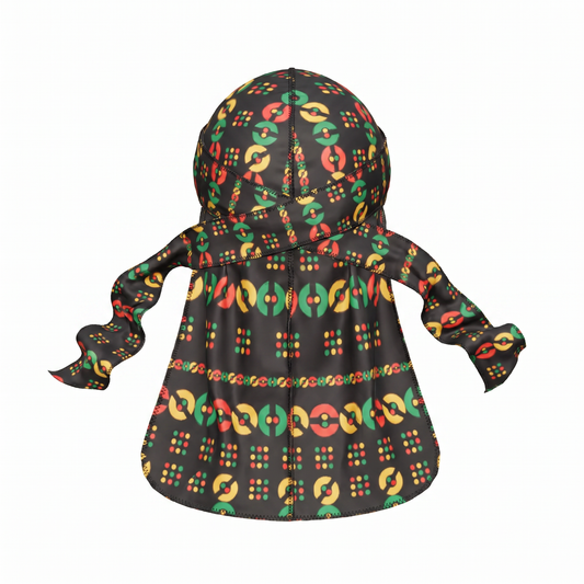 Juneteenth 5.0 red black and green Satin Silky Durag - premium silky durag back view showing wrap straps, tail and stitching