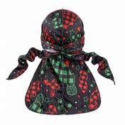 Christmas Time Black holiday Satin Silky Durag - premium silky durag back view showing wrap straps, tail and stitching