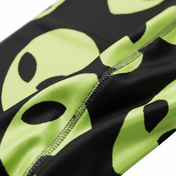 Alien Black graphic Satin Silky Durag fabric close-up showing Alien Black graphic print and stitching detail