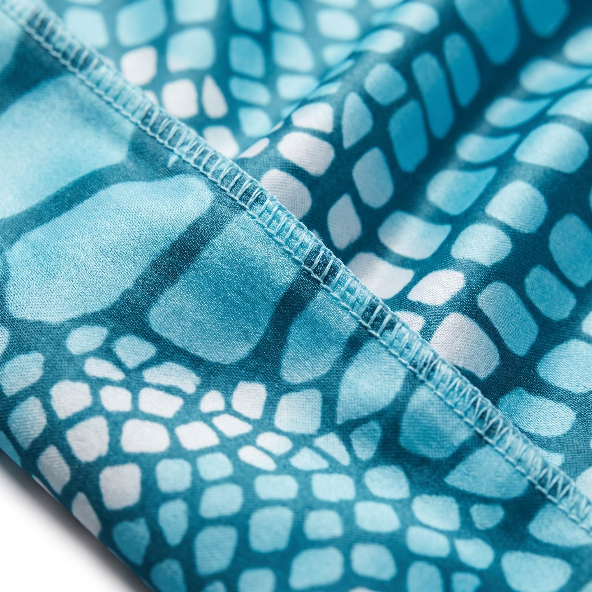 Diamond Blue reptile snakeskin Satin Silky Durag fabric close-up showing Diamond Blue reptile snakeskin print and stitching detail