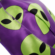 Alien Purple graphic Satin Silky Durag fabric close-up showing Alien Purple graphic print and stitching detail