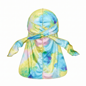 Pastel Island Love Satin Silky Durag - premium silky durag back view showing wrap straps, tail and stitching