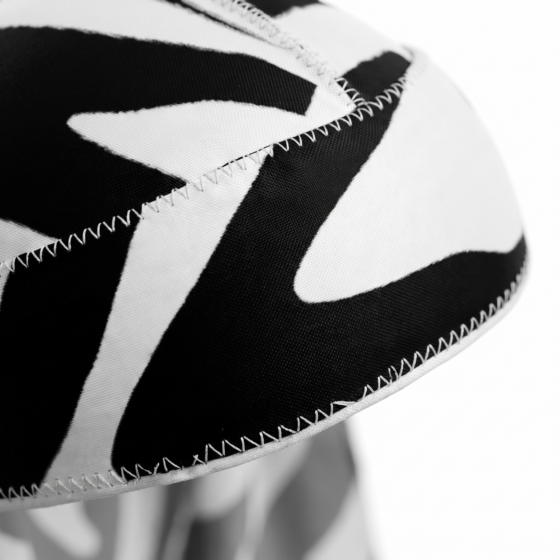 Zebra White animal print Satin Silky Durag fabric close-up showing Zebra White animal print print and stitching detail