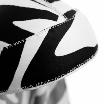 Zebra White animal print Satin Silky Durag fabric close-up showing Zebra White animal print print and stitching detail
