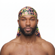 Cinco De Mayo Black 2.0 festive Satin Silky Durag worn by male model, front view on white background