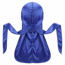 Premium Silk Durag Persian Blue - premium heavy silky durag back view showing wrap straps, tail and stitching
