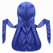 Premium Silk Durag Persian Blue - premium heavy silky durag back view showing wrap straps, tail and stitching