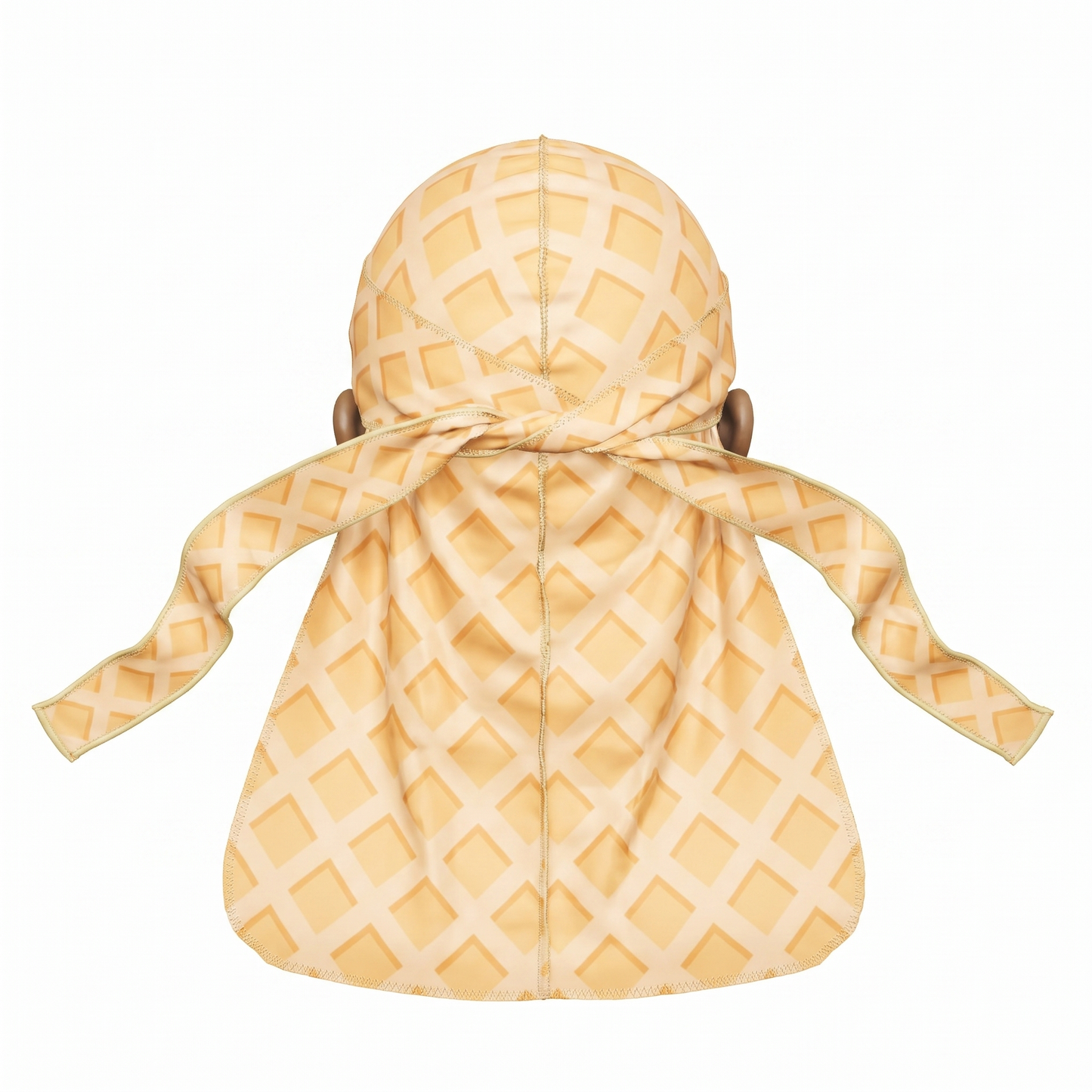 Honey Cone waffle-cone Satin Silky Durag - premium silky durag back view showing wrap straps, tail and stitching
