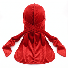 Premium Fur Silky Red Durag - premium durag back view showing wrap straps, tail and stitching