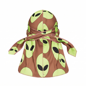 Alien Brown graphic Satin Silky Durag - premium silky durag back view showing wrap straps, tail and stitching