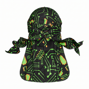 Digital Black pixel Satin Silky Durag - premium silky durag back view showing wrap straps, tail and stitching