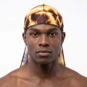 Voltage Yellow lightning Satin Silky Durag worn by male model, front view on white background