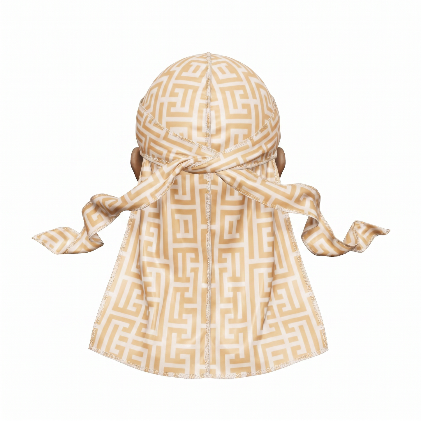 Sand Maze geometric Satin Silky Durag - premium silky durag back view showing wrap straps, tail and stitching