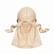 Sand Maze geometric Satin Silky Durag - premium silky durag back view showing wrap straps, tail and stitching