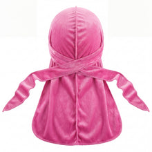 Premium Pink Velvet Durag - premium velvet durag back view showing wrap straps, tail and stitching